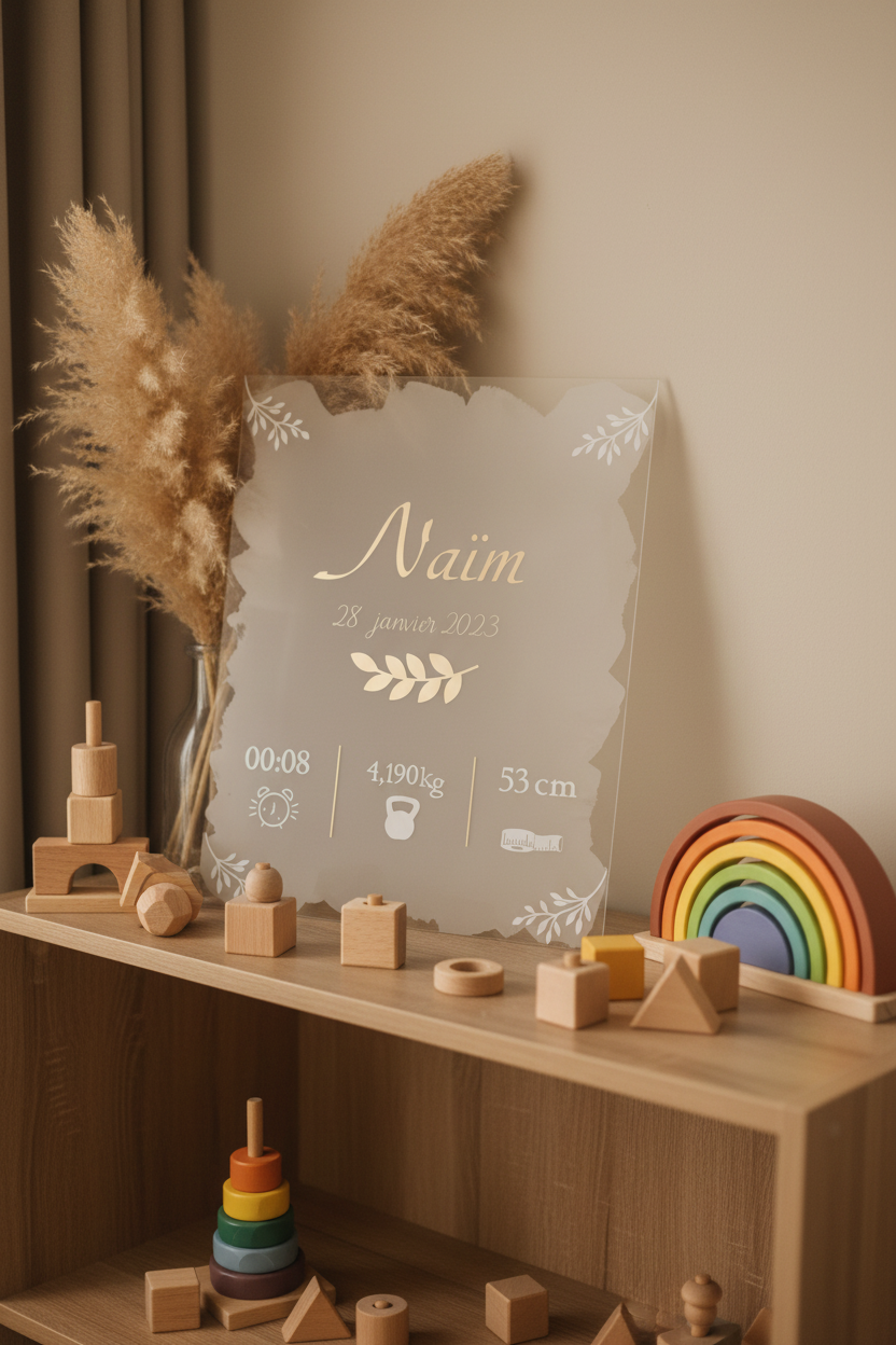 Tableau sur étagère avec jouets en bois